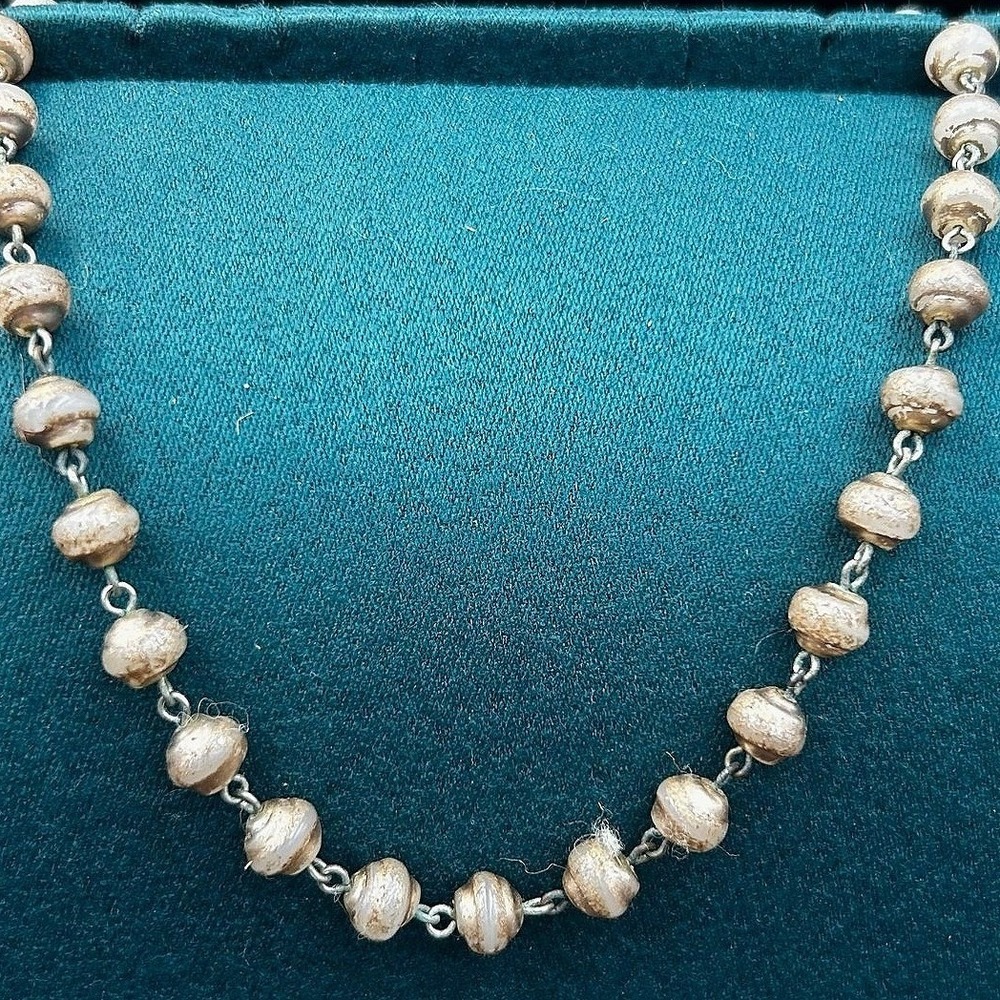 Vintage Ethnic Silver Ball Bead Necklace‎ 14" Tribal Boho Antique Jewelry